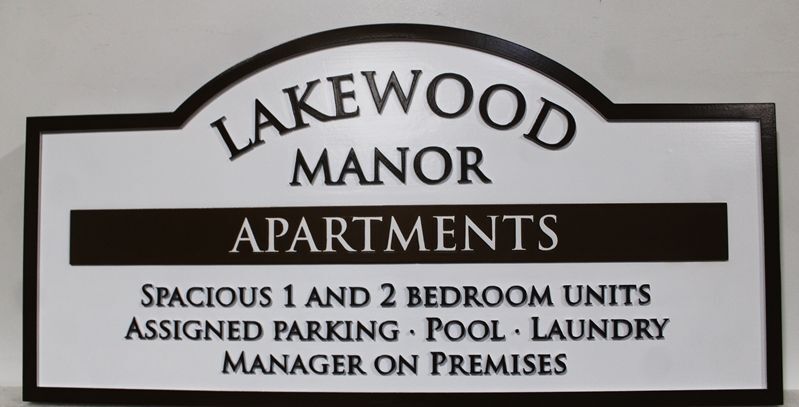 K20606 - Carved High-Density-Urethane (HDU)  Entrance Sign for the "Lakewood Manor Apartments"  
