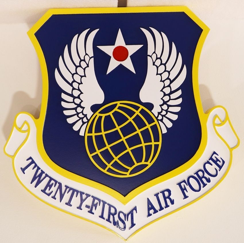 LP-1588A - Carved 2.5-D HDU Plaque  of the Shield Crest of the Twenty-First Air Force