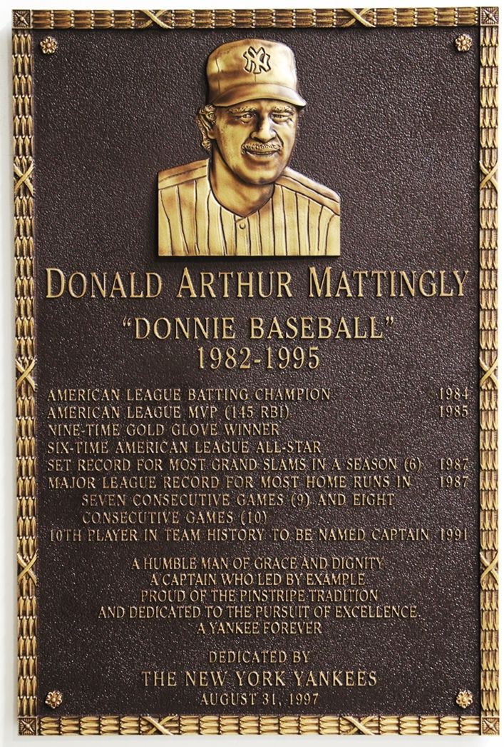 WP-1002 -  Carved Commemorative Wall plaque honoring a  NY Yankee Baseball Player, 3-D Brass-Plated