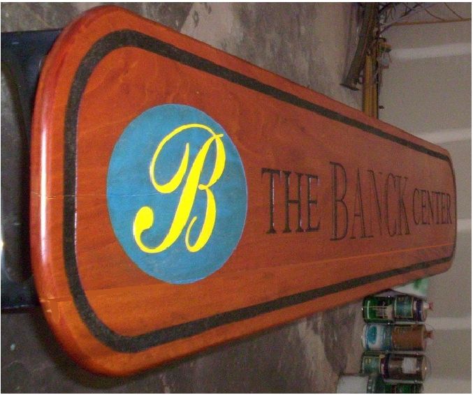 SA28730 - African  Mahogany Carved Engraved Wall Sign for the "Banck Center"