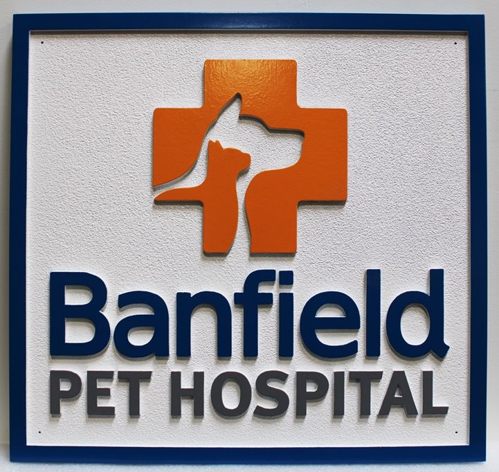 BB11720  - Carved  HDU Entrance Sign for Banfield Pet Hospital, 2.5-D Artist-Painted 