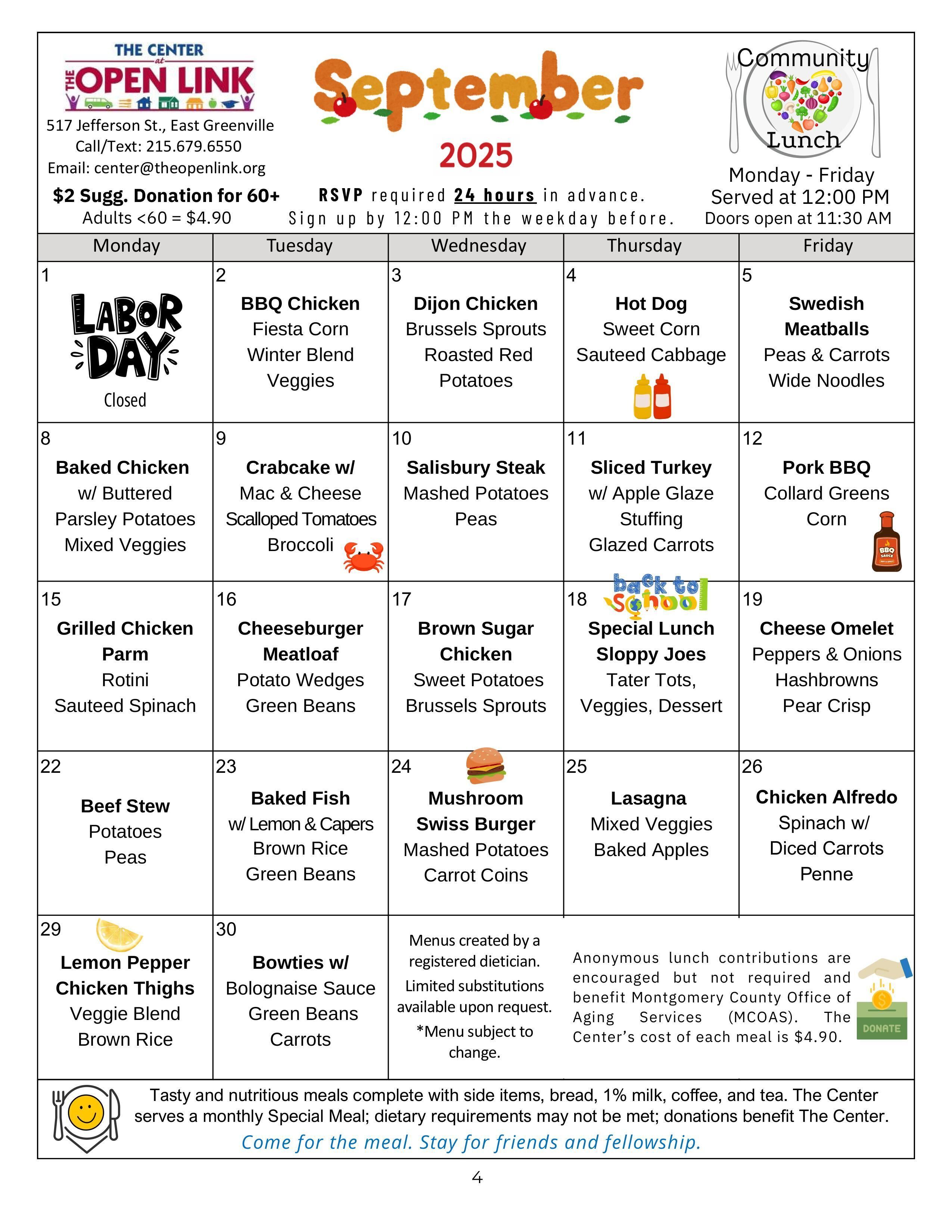 September 2025 Menu