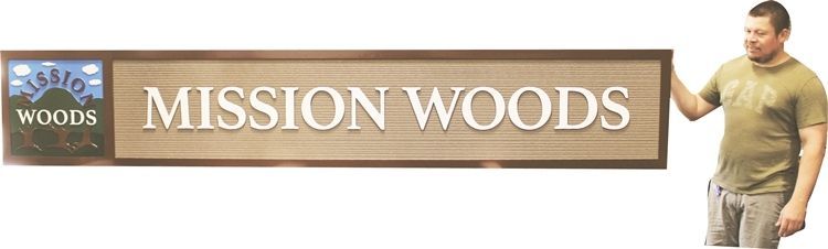 K20307 - Carved and Sandblasted Wood Grain High-Density-Urethane (HDU)  entrance sign for the Mission Woods  Residential Community 