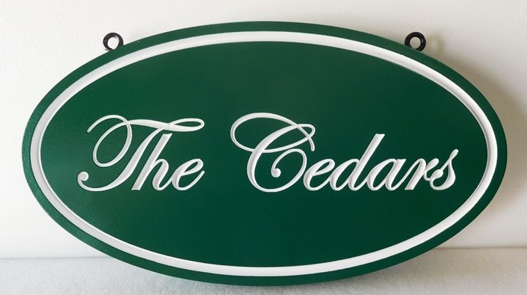 I18110- Elegant Property Name Sign  in Script with Gold Leaf, "The Cedars"