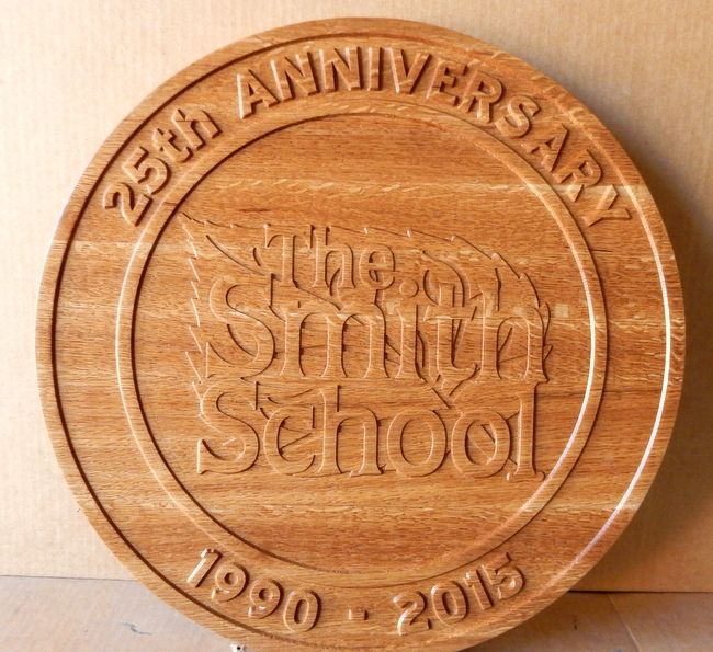 Y34726 - Carved Cedar Wall Plaque for the Smith School, 25th Anniversary 