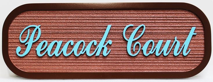 I18798 -  Carved and Sandblasted Wood Grain High-Density-Urethane (HDU)  Property Name Sign  , "Peacock Court". 