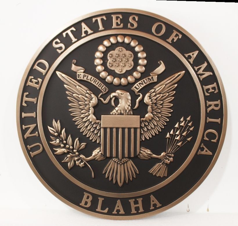 AP-3791- Carved Plaque of the Seal of the United States Embassy in Blaha, Bronze Plated