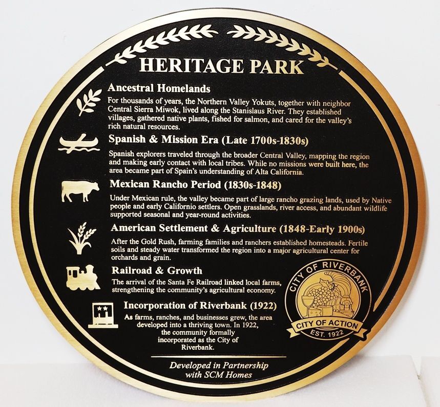 ZP-2146- Precision Machined Bronze-Plated Aluminum  Informational Plaque for Heritage Park in Riverside, California