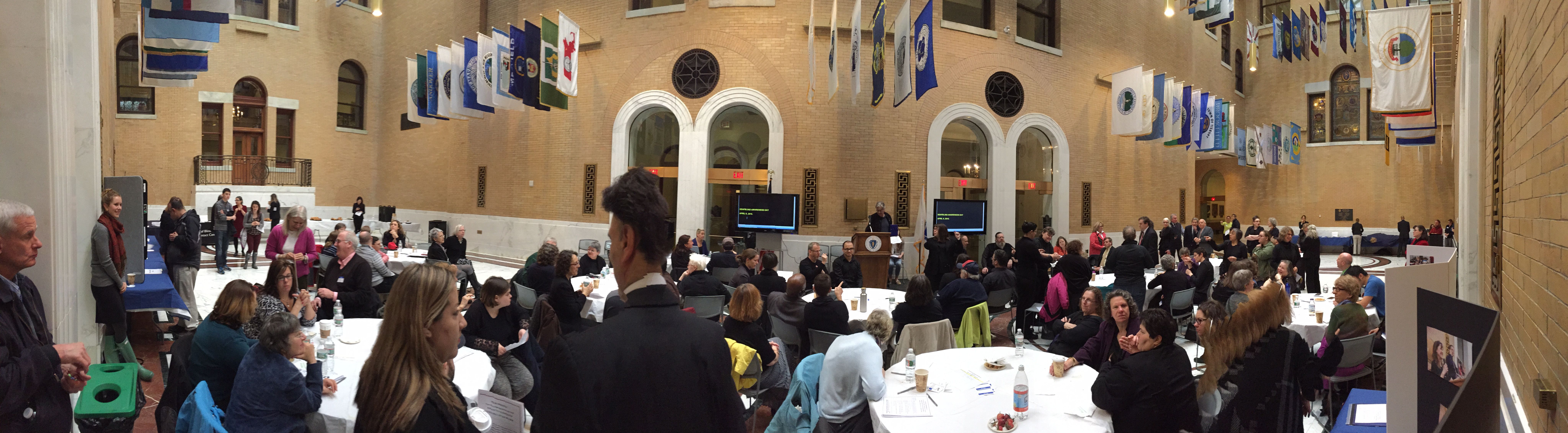 A panorama shot of DeafBlind Awareness Day at the Massachusetts State House