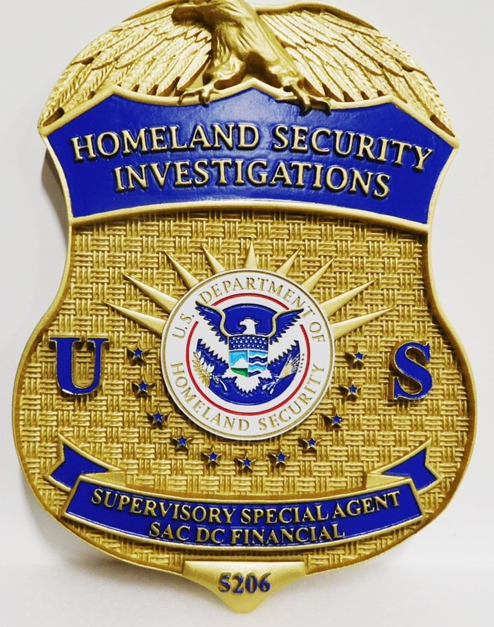 AP-4143 - Carved Plaque of the Badge of a Supervisory Special Agent of Homeland Security,  Artist Painted