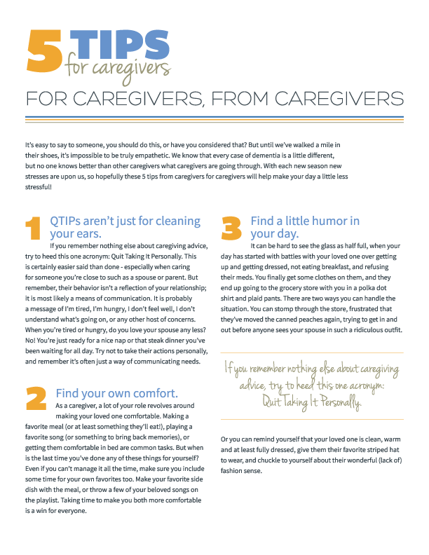 5 Tips for Caregivers, From Caregivers