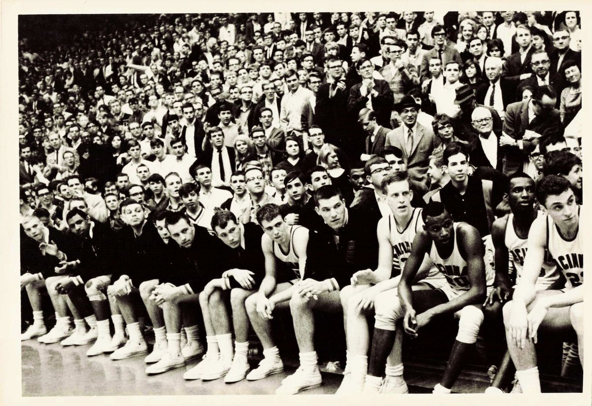 The UC bench after defeating Drake to clinch 1966 MVC crown