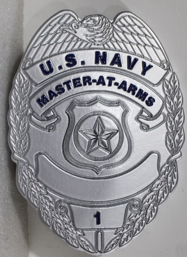 JP-2446 - Carved 2.5-D Multi-Level Plaque of  the Badge of Navy Master-of-Arms 