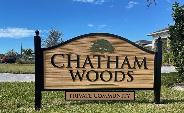 K20179 - Carved High-Density-Urethane (HDU)  Entrance Sign for the Chatham Woods Residential Community.