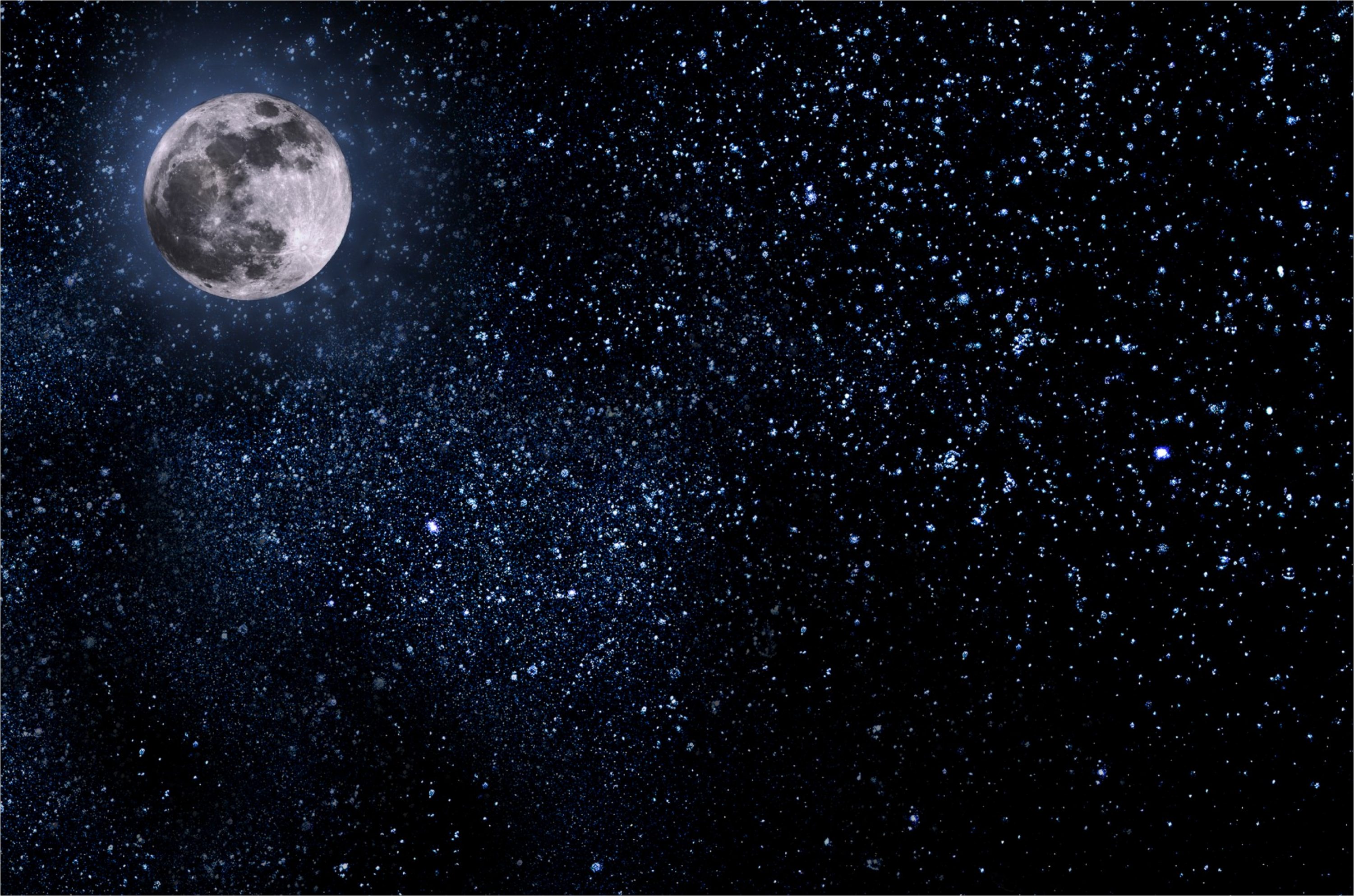A picture of the moon in a starry sky.