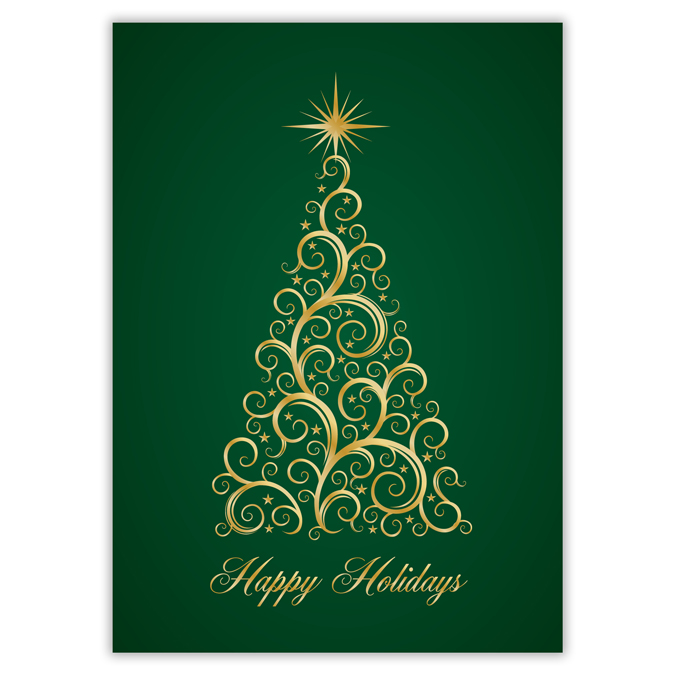 5 x 7 "Happy Holidays" Gold Tree