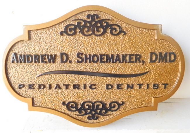 BA11603 - Carved Pediatric Dental Office, with Ornate Shape and Sandblasted Background