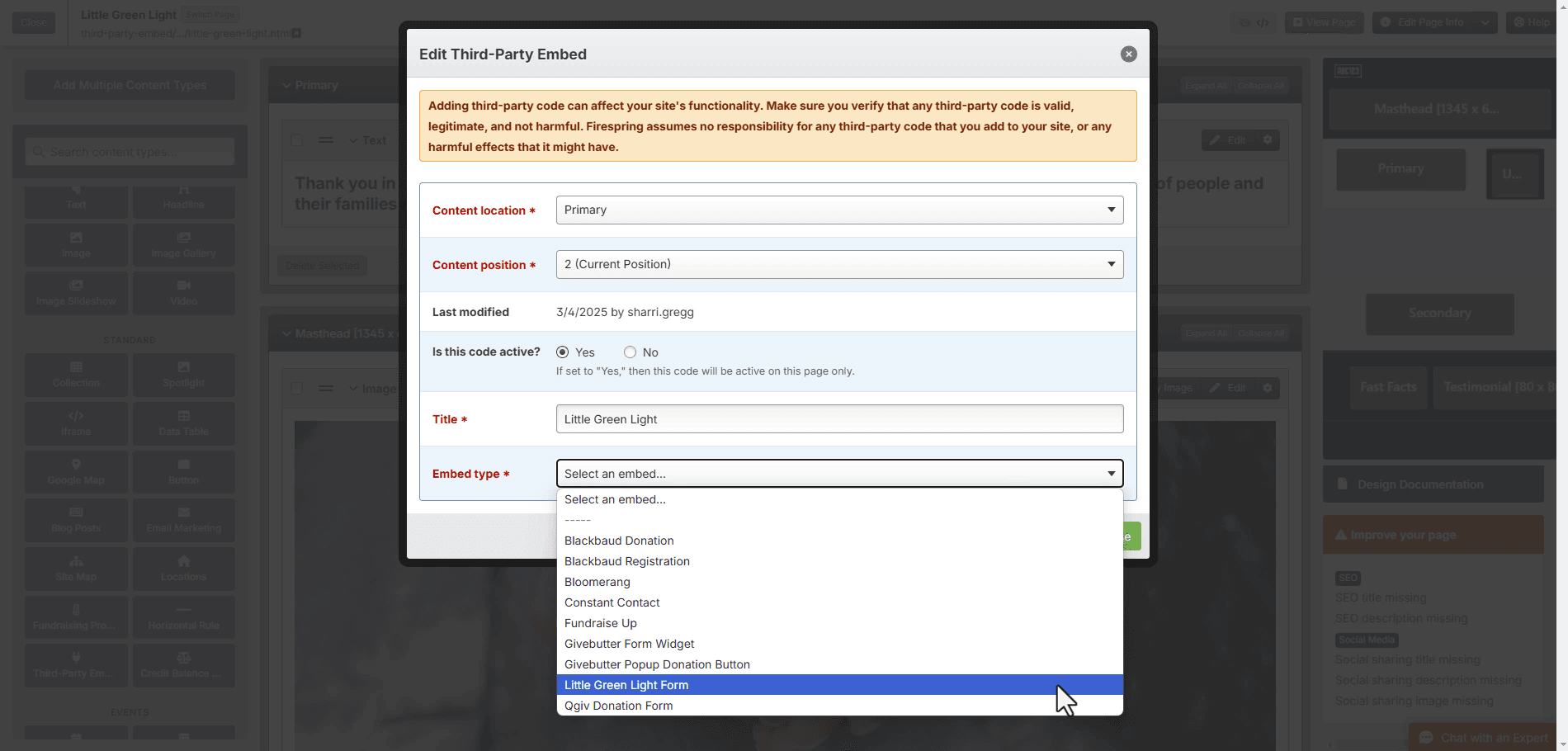 Embedding a Little Green Light Form