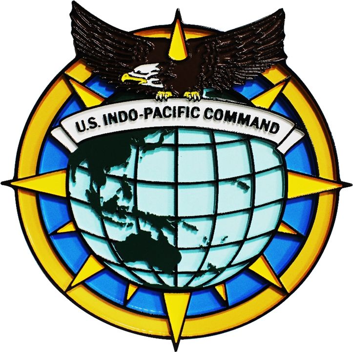 MP-1271 - Carved Plaque of the Seal of the US Unified  Indo-Pacific Command , 2,5-D  Artist Painted