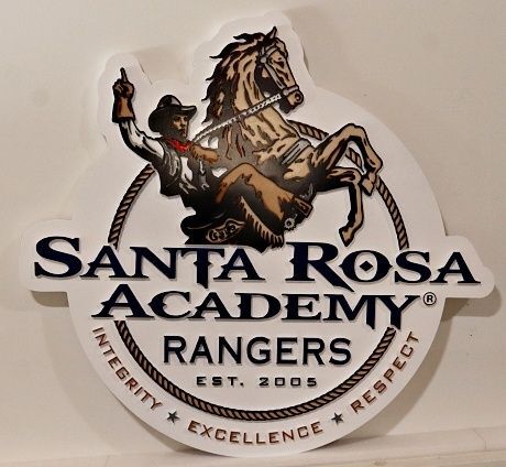 FA15610A - Carved and Sandblasted HDU Sign for "Santa Rosa Academy Rangers" with Artwork