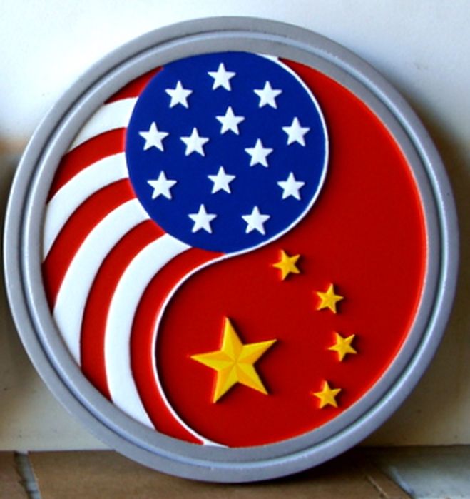 AP-3820- Carved Plaque of the Emblem of the US Consulate in Guangzhou, China, Artist Painted 