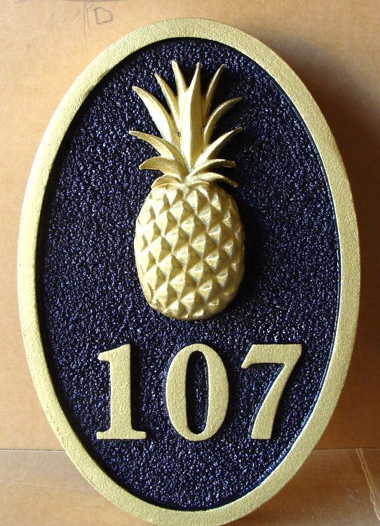L21804 – 3-D HDU Coastal House Address Sign, with Carved Pineapple