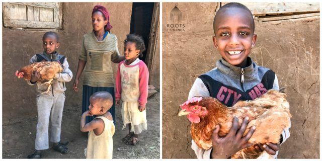 Children with their chicken