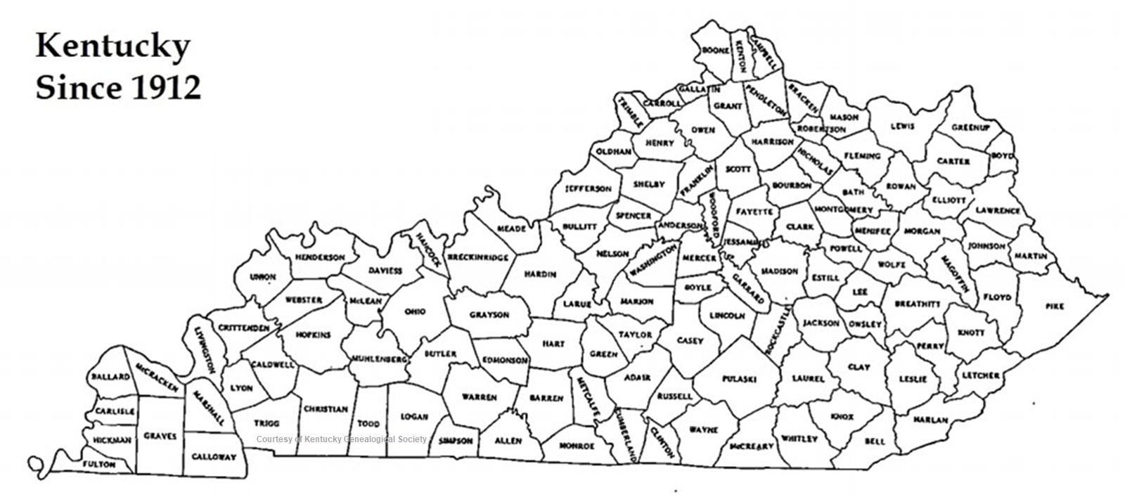 Kentucky county map since 1912
