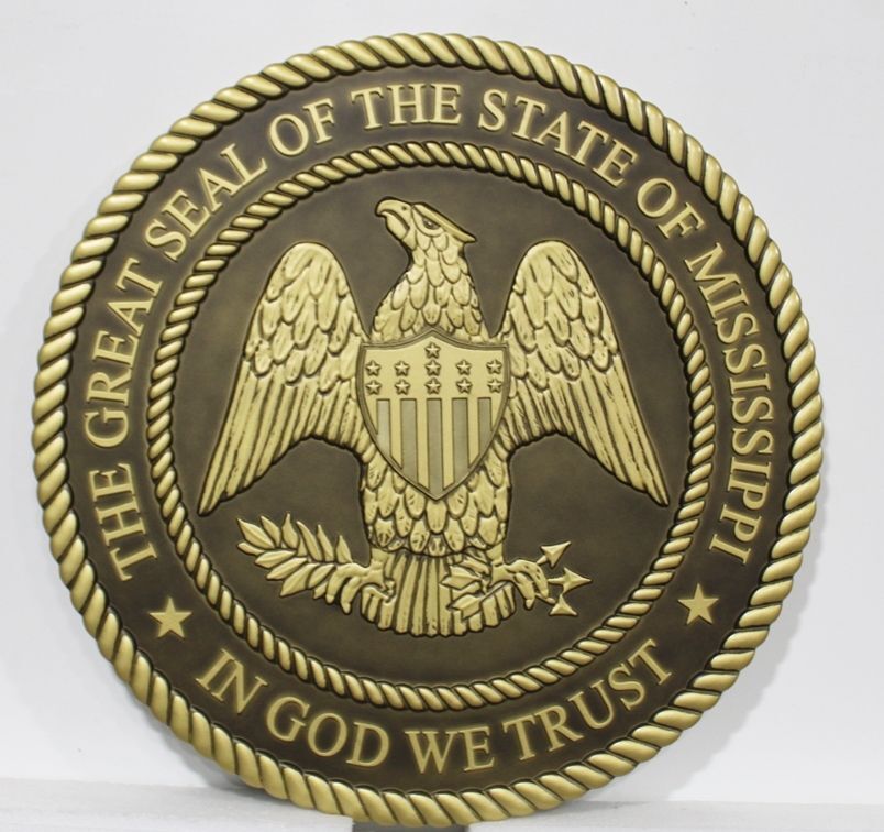 GP-1195  - Carved 3-D Bas-Relief Brass-Plated Plaque of the Seal of a State Court in Mississippi 