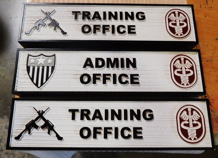 MP-3070 - Carved Plaques Unit Position and Rank Plaques for US Army Medical Unit, 2.5D Sandblasted Cedar 