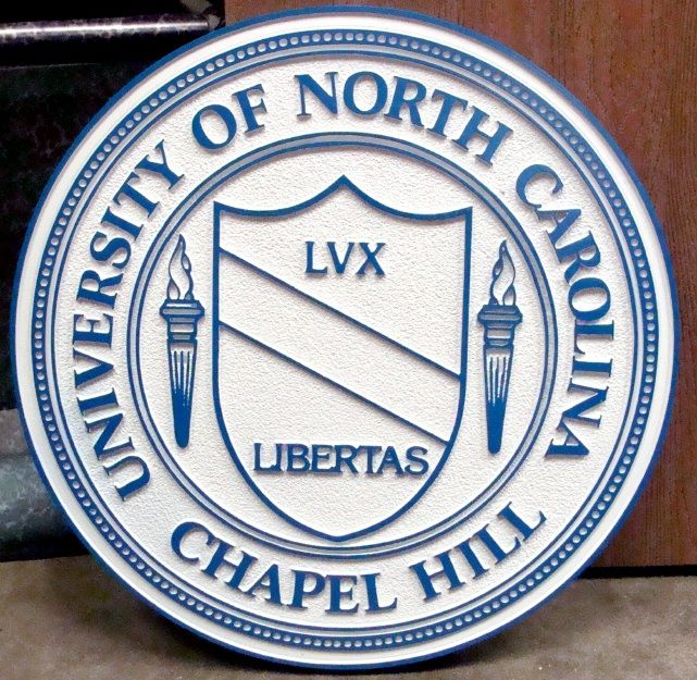 N23411- Carved 2.5-D HDU (Raised  Outline)  Wall Plaque of the Seal of University of North Carolina