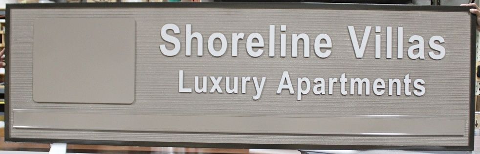 K20133 - Carved and Sandblasted HDU Entrance Sign for "Shoreline Villas Luxury Apartments"