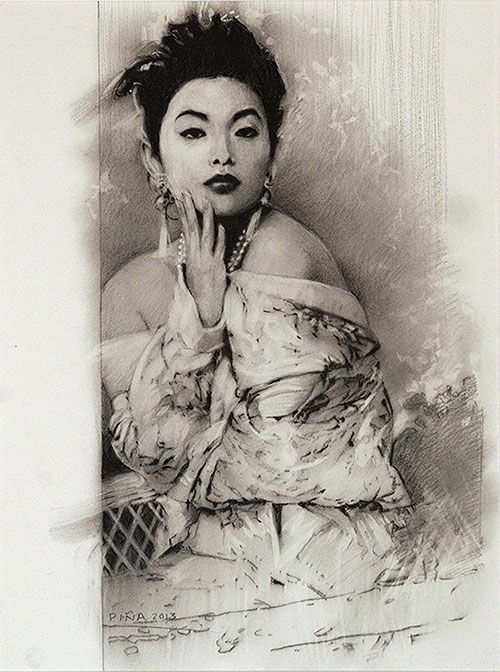 Geisha Girl, graphite and charcoal, 