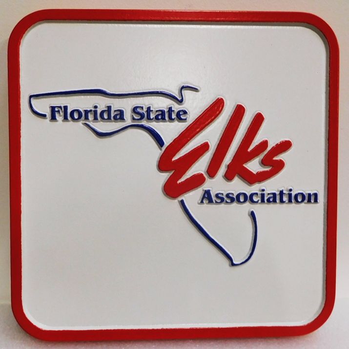 UP-2065 - Carved Plaque of the Logo of the Florida State Elks Association, 2.5-D Artist Painted