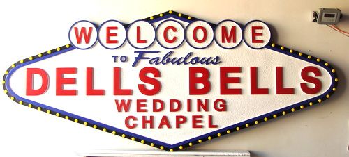 M5010 - Carved HDU Dells Bells Wedding Chapel Sign, Las Vegas Style