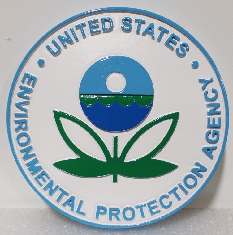AP-6160- Carved Plaque of the  Seal of the  Environmental Protection Agency (EPA),  Artist Painted