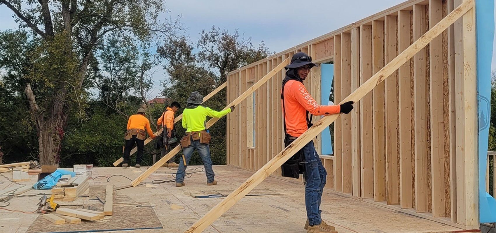 Volunteers building