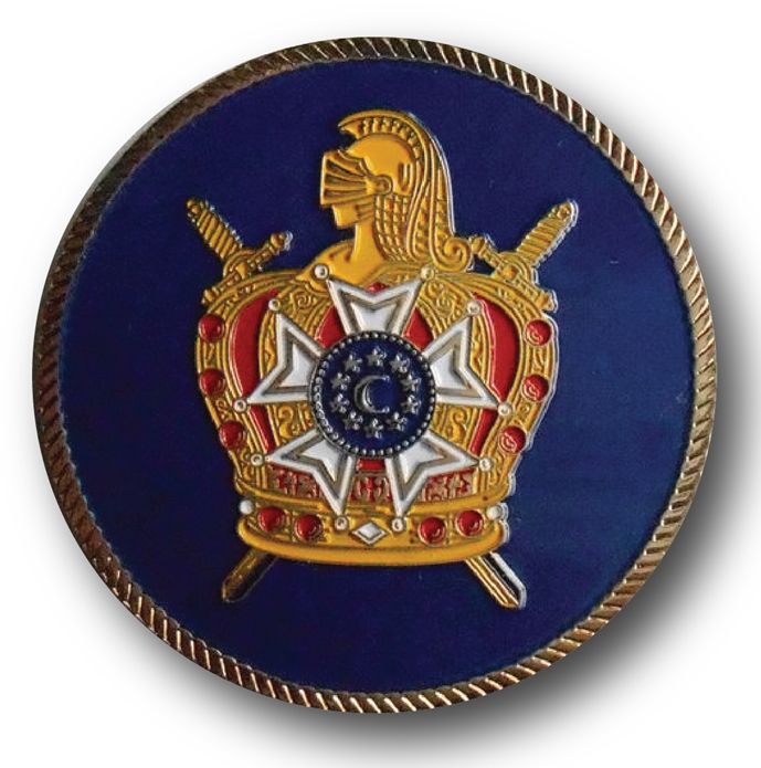 UP-1160 - Carved 2.5-D Multi-Level Wall Plaque of the Emblem  of Knights of Columbus,  Artist Painted