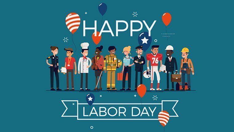Cartoon stating happy Labor Day with individuals of various professions.