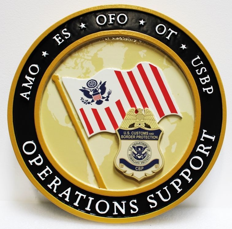 AP-4122 - Carved 2.5-D Multi-Level Raised Relief HDU Plaque of the Seal of the Operations Support Division, US Department of Homeland Security
