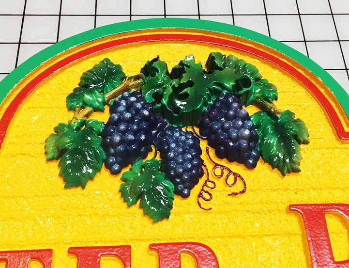 R27440 - Carved 3-D  Grape Fruit and Leaf Cluster Applique, Artist-brush Painted Blue, Can be Mounted on Any Sign