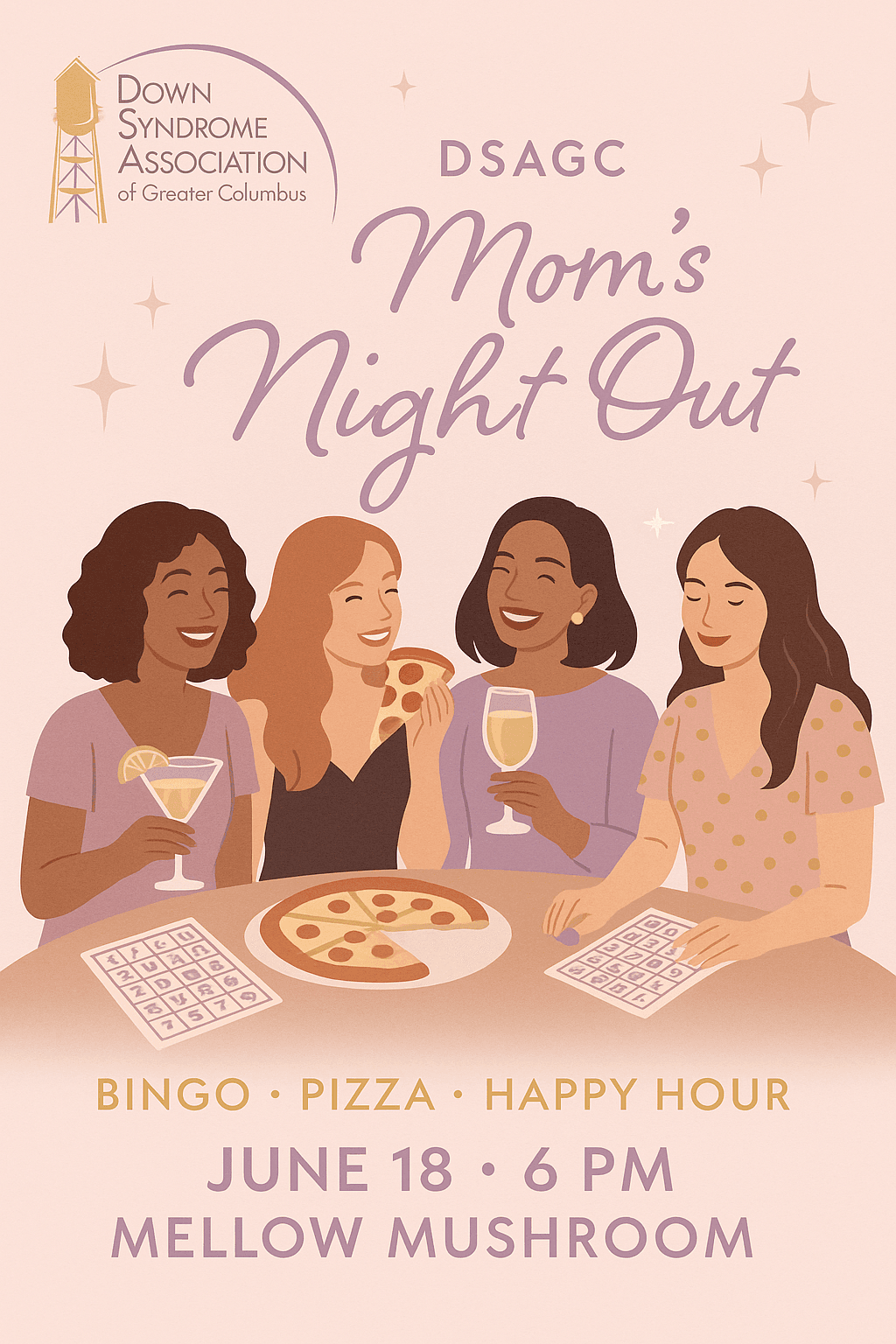 DSAGC Mom's Night at Mellow Mushroom, bingo, pizza, and happy hour pm June 18th 2025 at 6pm
