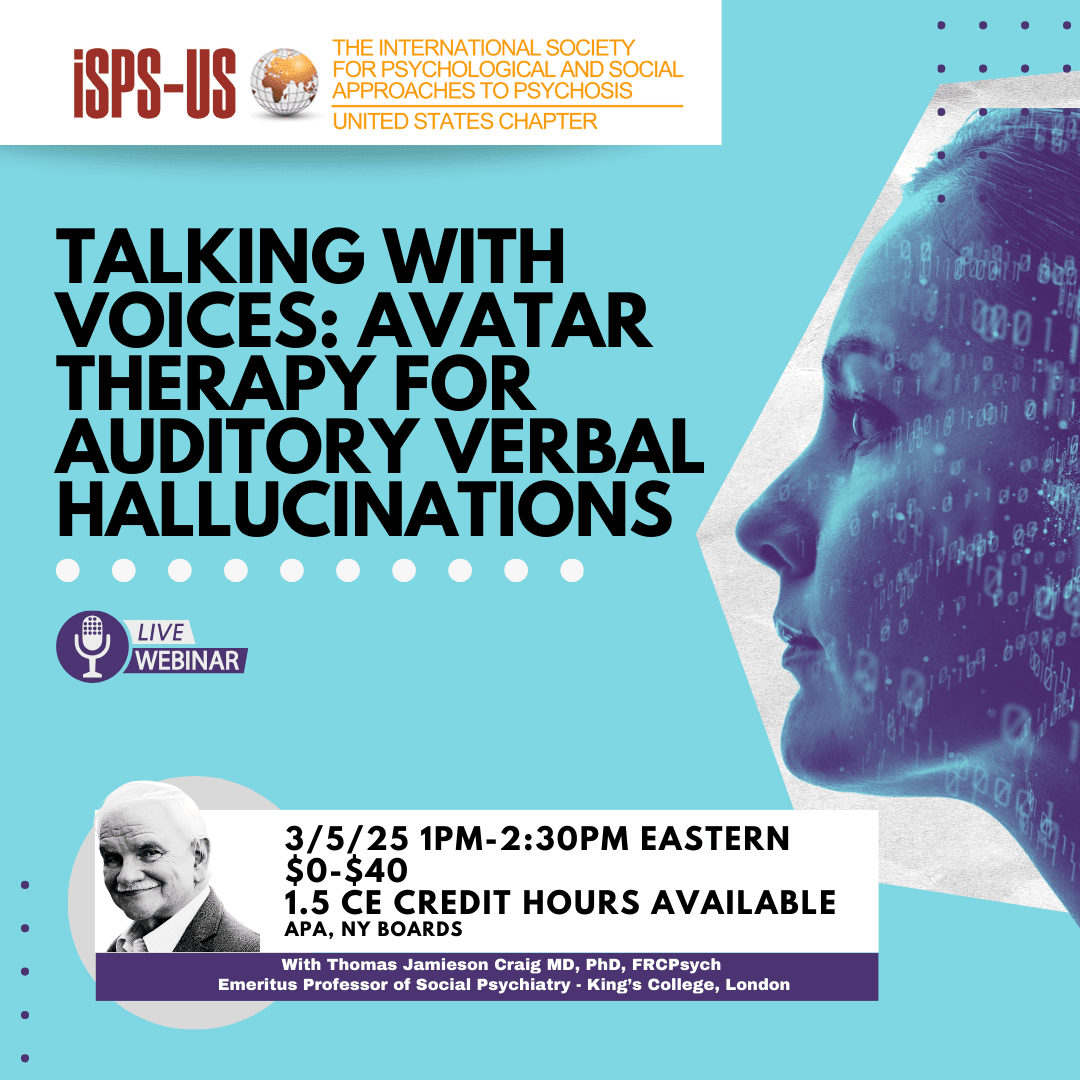 3/5/25 1pm ET | Talking to Voices: AVATAR Therapy for Auditory Verbal Hallucinations