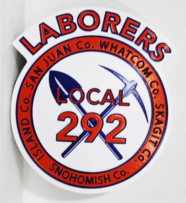 VP-1705 - Carved 2.5-D Multi-Level Plaque of the Logo of the Laborers Local 292 Union