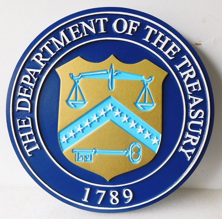 U30179 - Department of the Treasury Seal Carved 3-D Plaque