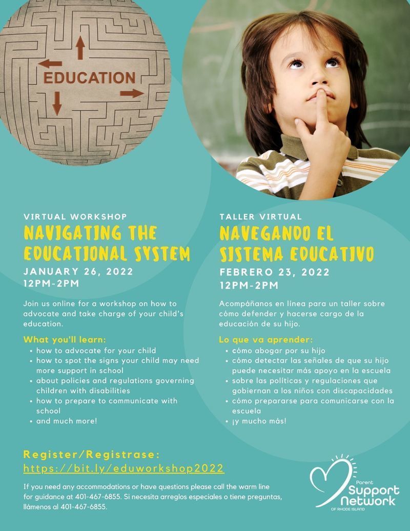 Navigating Educational System Hybrid Workshop flyer English/Spanish