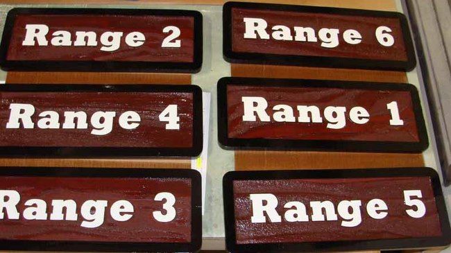 G16367 - Carved, Stained, Wood Signs for Shooting Range