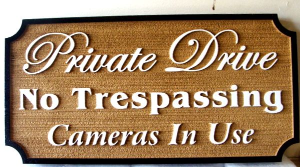 H17112 - Carved and Sandblasted HDU "Private Drive / No Trespassing / Cameras in Use" Sign 