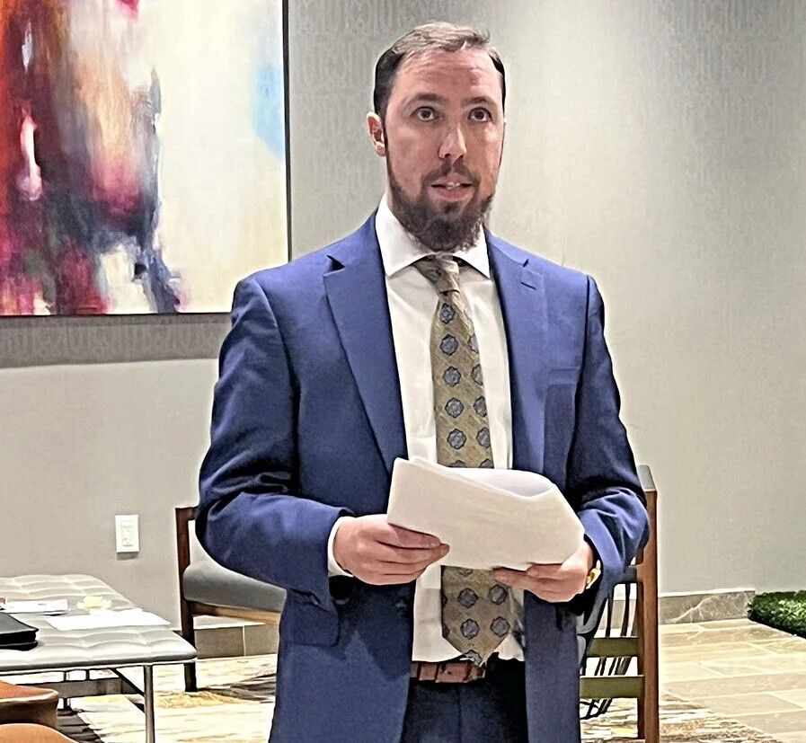 Desmond Nichols, a former criminal prosecutor in Palm Beach County, speaks to the Guild of Catholic Lawyers of the Diocese of Palm Beach Feb. 27, 2025.