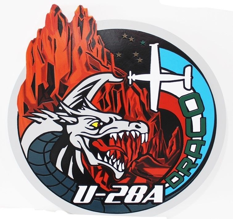 MP-2190 - Carved 2.5-D Multi-level Raised Relief Wall HDU Plaque  of the Insignia /Crest of the  U-28A Draco,  Air Force Special Operations Command 